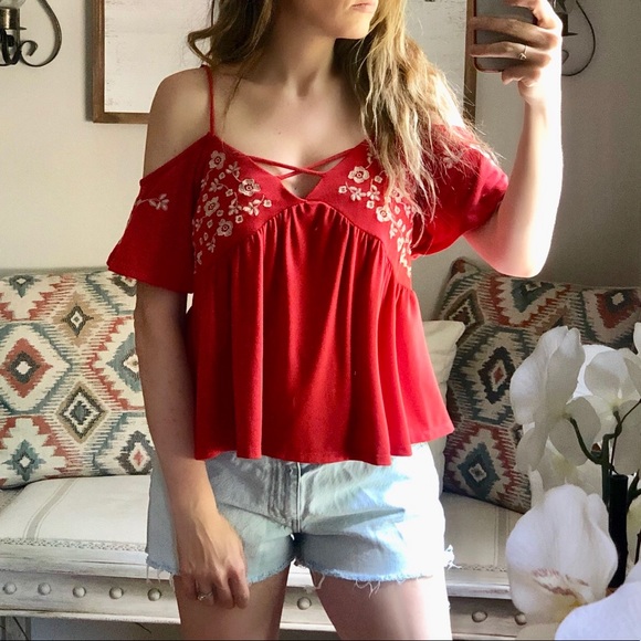 Taylor & Sage Tops - Taylor & Sage Off Shoulder Embroidered Blouse